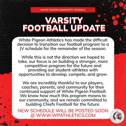 White Pigeon Cancels Reminder Of 2026 Varsity Football Season